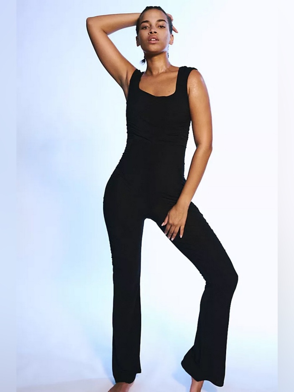 FP Movement by Free People Black Pirouette One-Piece Square-Neck Dance Jumpsuit